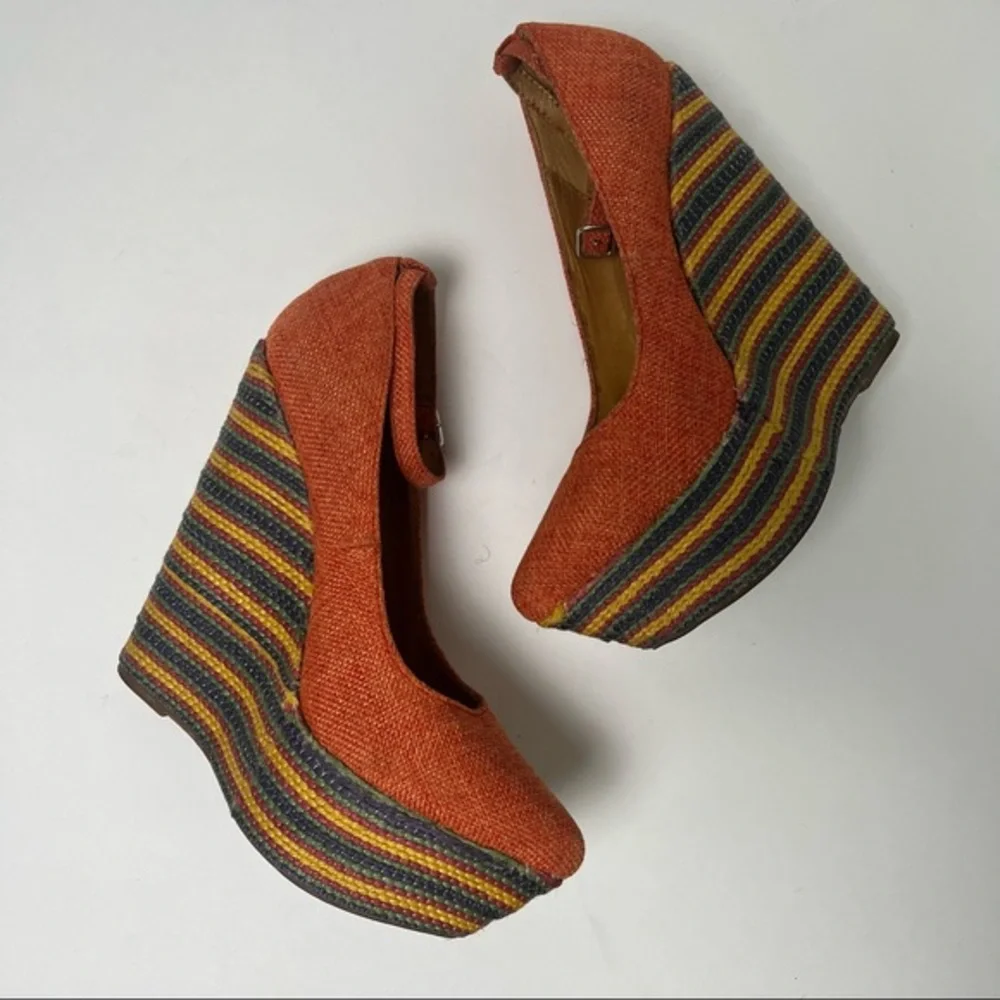 Jeffrey Campbell Orange Multicolor Wedges Weave Pizan Fab Platforms